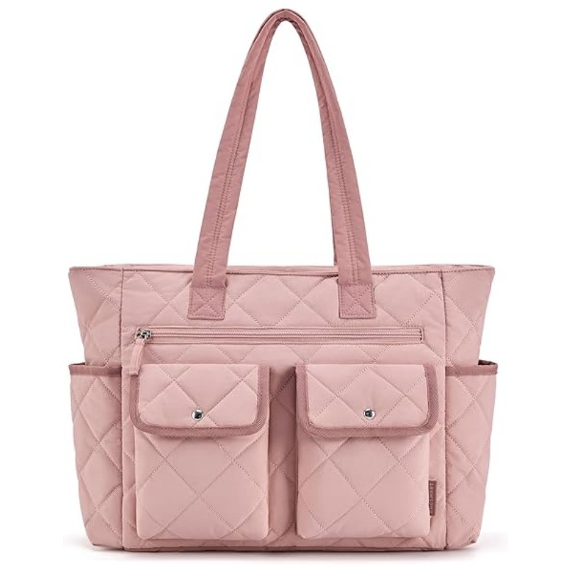 V888-ELOSUNG34263-202506241200-00 Pink Women's Multi-Pocket Tote Bag - Large Quilted Travel Handbag for Work, Gym, and More - Image 1