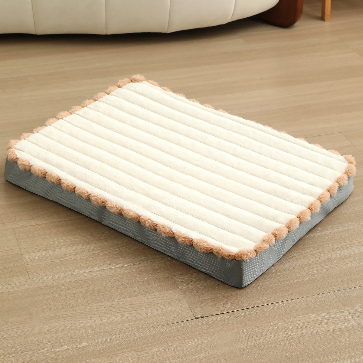 V888-ELOSUNG34305-202506301031-00 2-Piece White Sponge large pet bed - plush dog mat, detachable, washable, anti-slip base(50*40*8cm) - Image 1