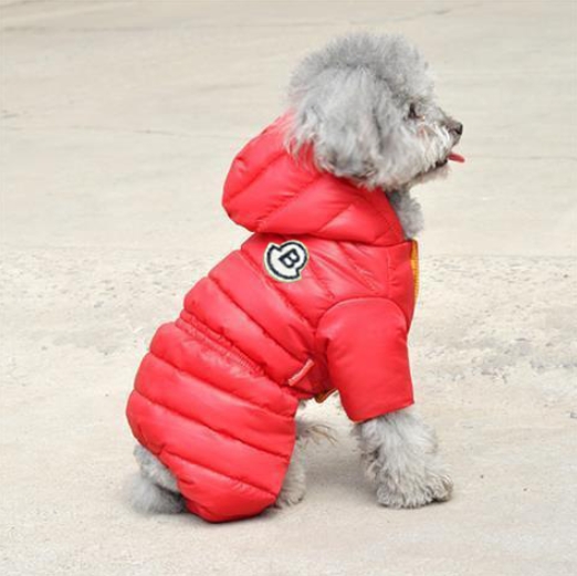 V888-ELOSUNG34321-202506301102-00 Red Warm Puffer Dog Coat - Waterproof Four-Legged Winter Jumpsuit for Small Dogs - Image 1