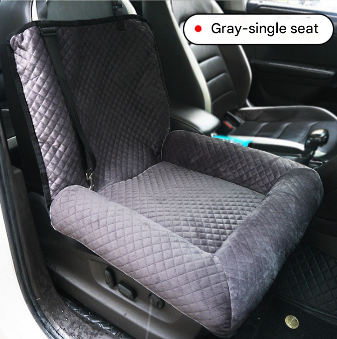 V888-ELOSUNG34329-202506301110-00 Grey Plush Dog Car Booster Seat - 2-in-1 Travel Bed for Small Dogs with Washable Cover - Image 1