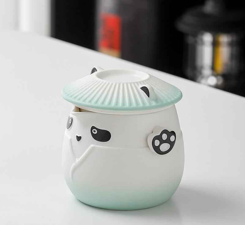 V888-ELOSUNG35025-202506191247-00 Adorable Panda Design Ceramic Tea Infuser Mug Set - 310ml Travel Crackle Glaze Cup with Lid & Strainer(green) - Image 1