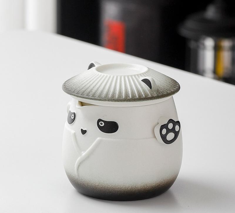 V888-ELOSUNG35027-202506191047-00 Adorable Panda Design Ceramic Tea Infuser Mug Set - 310ml Travel Crackle Glaze Cup with Lid & Strainer(black) - Image 1