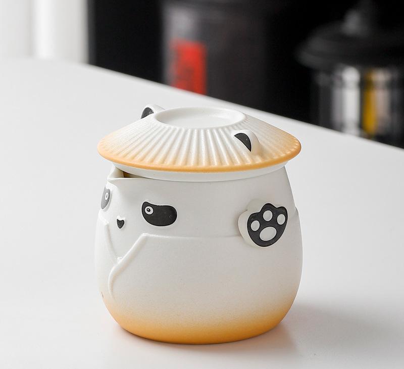 V888-ELOSUNG35028-202506191047-00 Adorable Panda Design Ceramic Tea Infuser Mug Set - 310ml Travel Crackle Glaze Cup with Lid & Strainer(orange) - Image 1