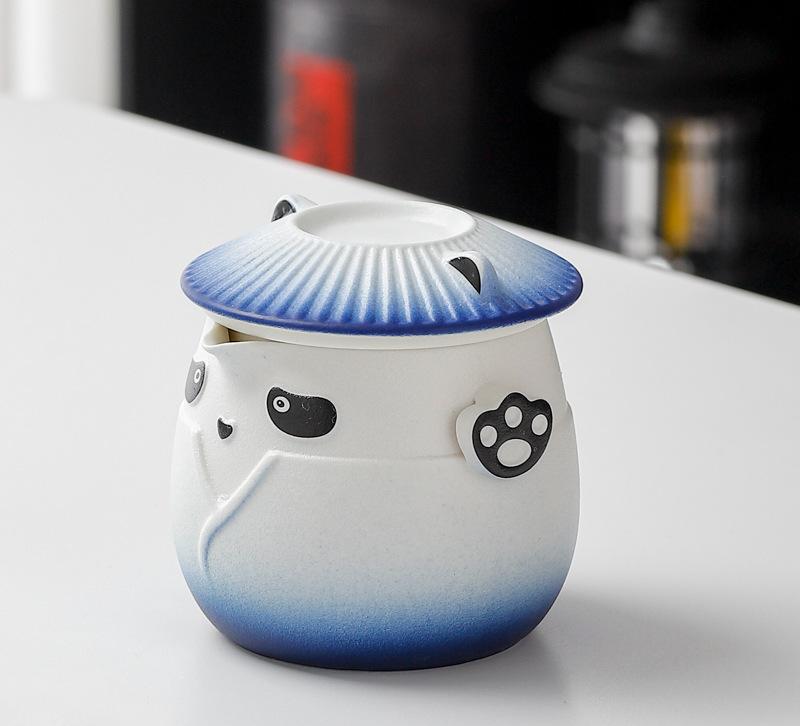 V888-ELOSUNG35029-202506191048-00 Adorable Panda Design Ceramic Tea Infuser Mug Set - 310ml Travel Crackle Glaze Cup with Lid & Strainer(blue) - Image 1