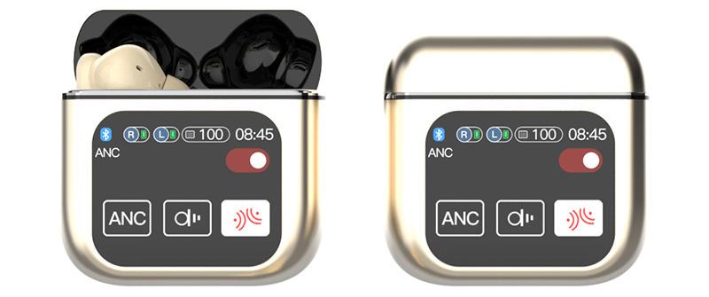 V888-ELOSUNG35048-202506191113-00 TWS Bluetooth Earbuds with 1.9 HD Touch Screen Case - ANC/ENC Noise Reduction(Champagne)" - Image 1