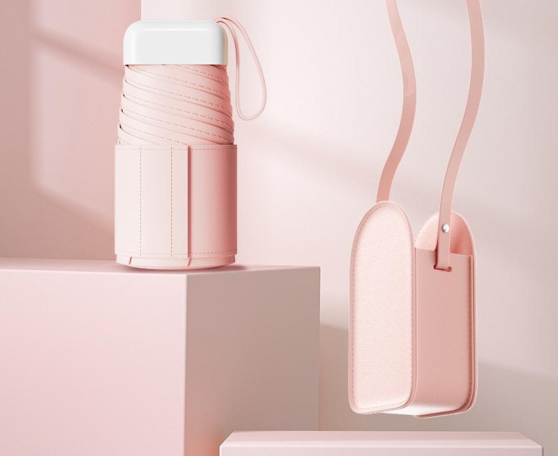 V888-ELOSUNG35163-202506241032-00 Mini Pocket Umbrella with Matching Crossbody Bag - UV Protection, 6-Rib Windproof Design(pink) - Image 1