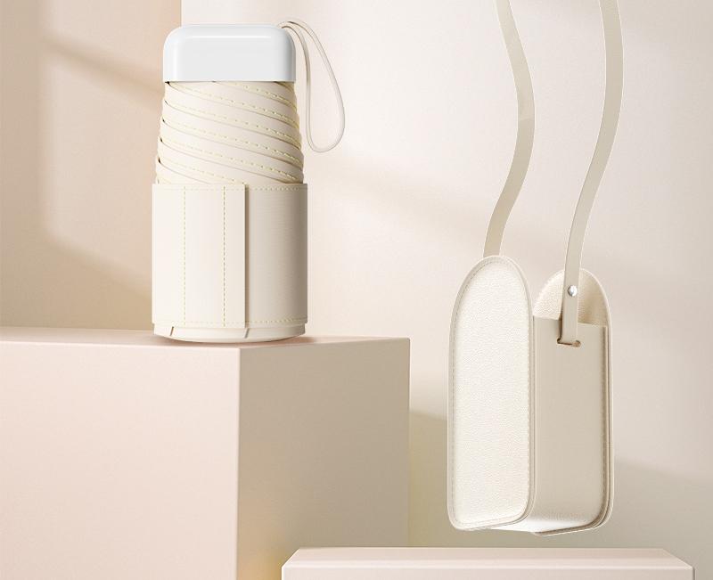 V888-ELOSUNG35164-202506241032-00 Mini Pocket Umbrella with Matching Crossbody Bag - UV Protection, 6-Rib Windproof Design(beige) - Image 1