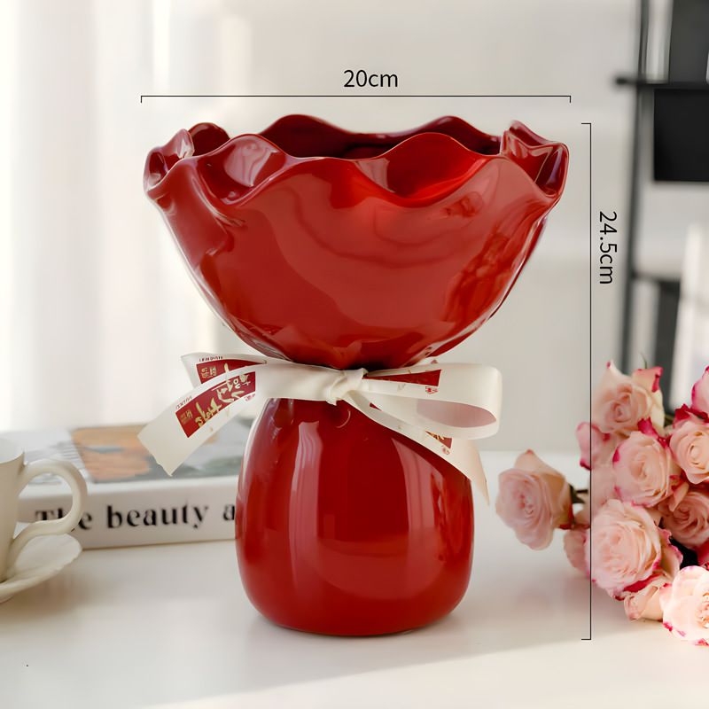 V888-ELOSUNG35245-202506241122-00 Handcrafted Minimalist Ceramic Vase - Artistic Home Decor Centerpiece(red) - Image 1