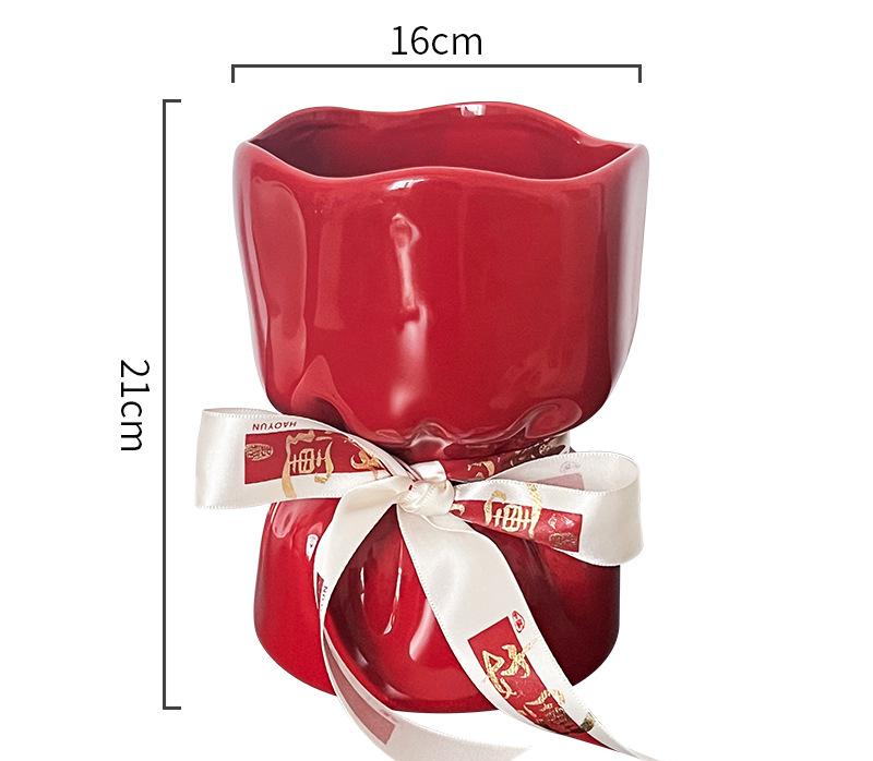 V888-ELOSUNG35250-202506241122-00 Artisan Handcrafted Ceramic Vase - Minimalist Home Decor with Stable Base(red) - Image 1