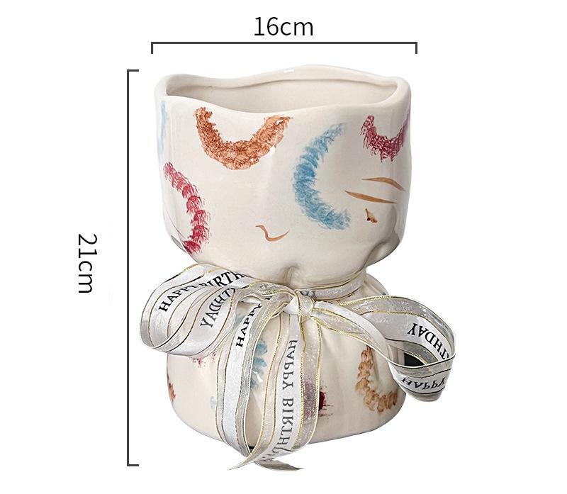 V888-ELOSUNG35253-202506241124-00 Artisan Handcrafted Ceramic Vase - Minimalist Home Decor with Stable Base(Paintings) - Image 1