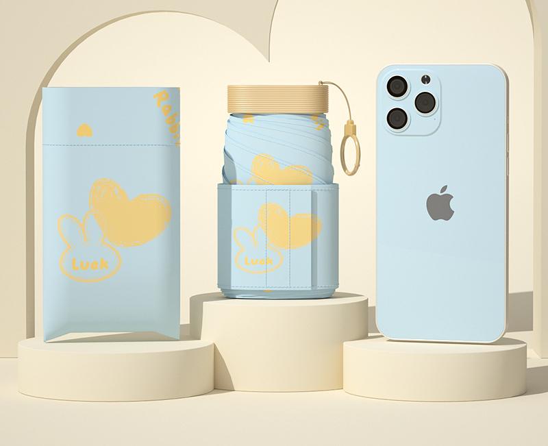 V888-ELOSUNG35298-202506251011-00 Ultra-Compact 7-Fold Folding Umbrella - UPF50+ Sun Protection & Portable Clip Design(light blue) - Image 1