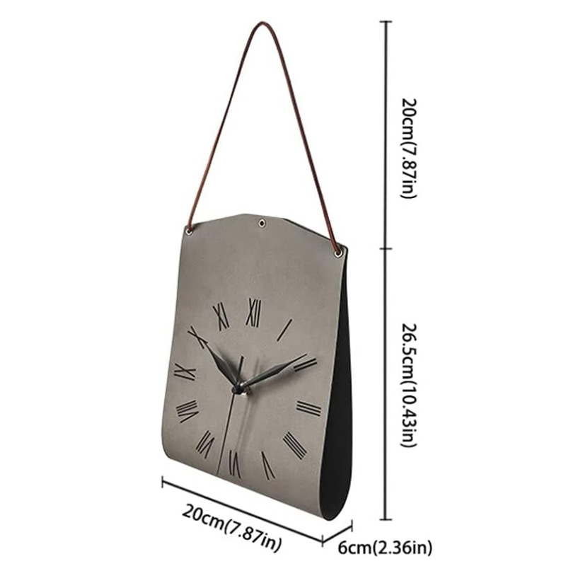 V888-ELOSUNG35402-202506301016-00 Retro PU Leather Hanging Wall Clock - Silent Sweep Movement, Roman Numerals, Decorative Handbag Style(Grey) - Image 1