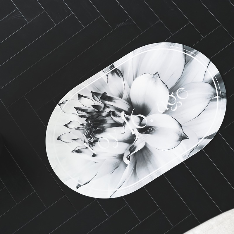 V888-ELOSUNG35415-202506301025-00 Elegant Floral Print Absorbent Floor Mat - Quick Dry, Non-Slip, Easy Clean Bathroom & Entryway Rug(Water lilies on white background) - Image 1