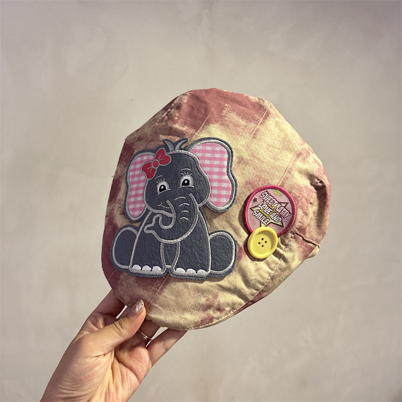 V888-ELOSUNG35433-202506301040-00 Cute Elephant Applique Beret Hat - Soft Fabric, Adjustable Fit, Retro Newsboy Cap(red) - Image 1
