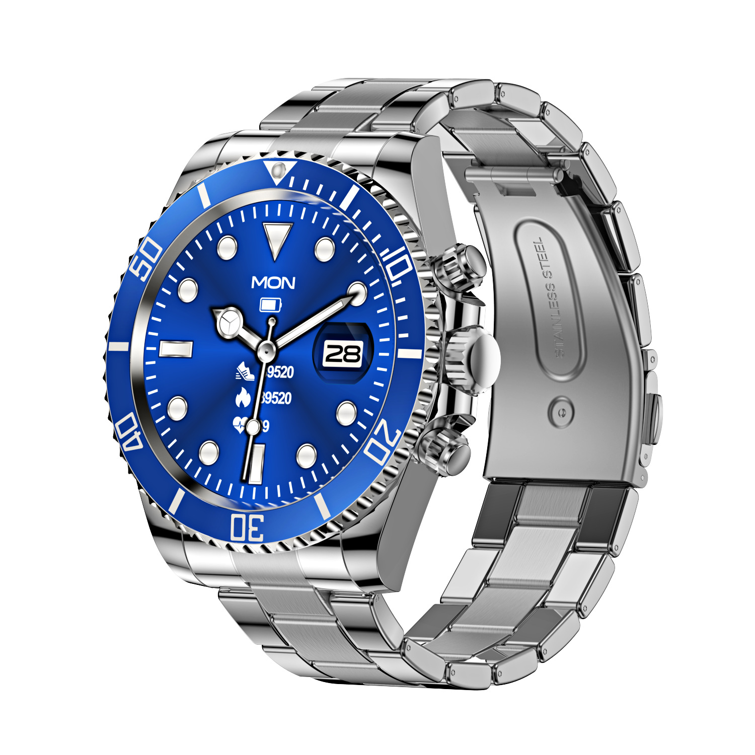V888-ELOSUNG35443-202506301115-00 Classic Stainless Steel Smartwatch with Rotating Timer Bezel, Bluetooth Calling & Luminous Display(blue) - Image 1