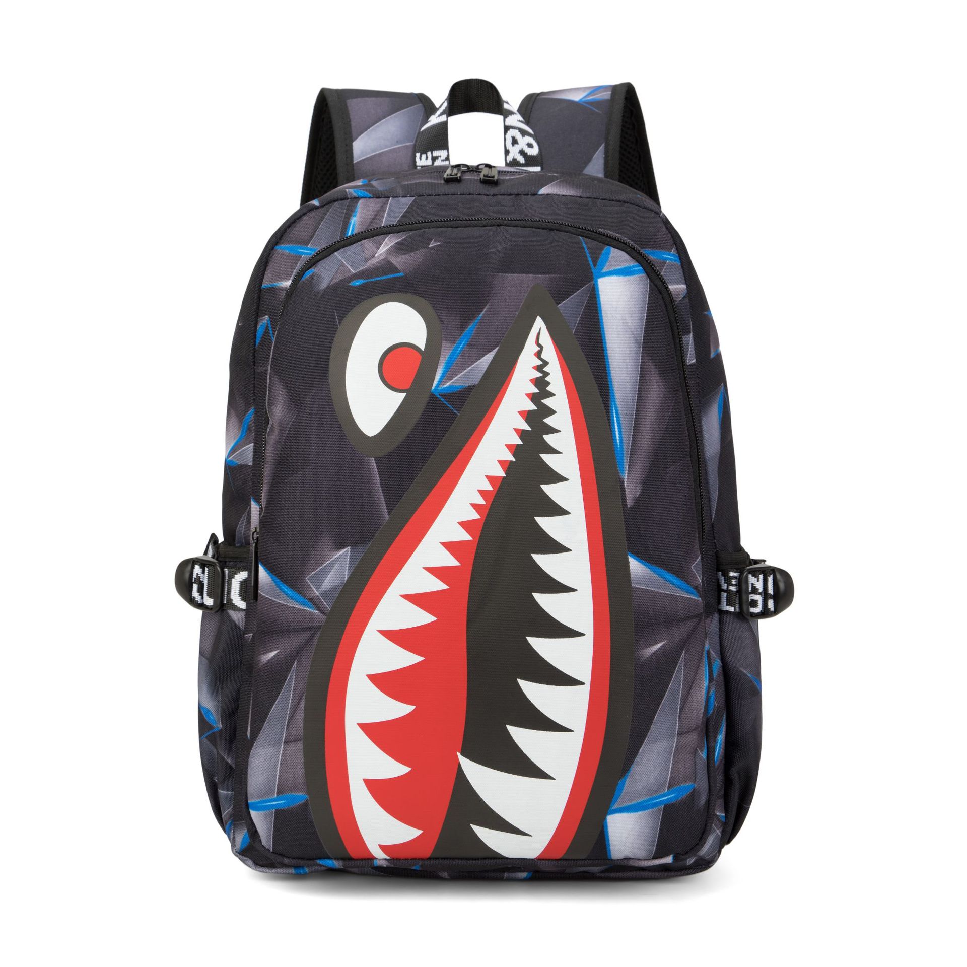 V888-ELOSUNG35522-202507020955-00 Trendsetter Shark Mouth Print Backpack - Lightweight & Breathable School Bag(Laser Blue) - Image 1