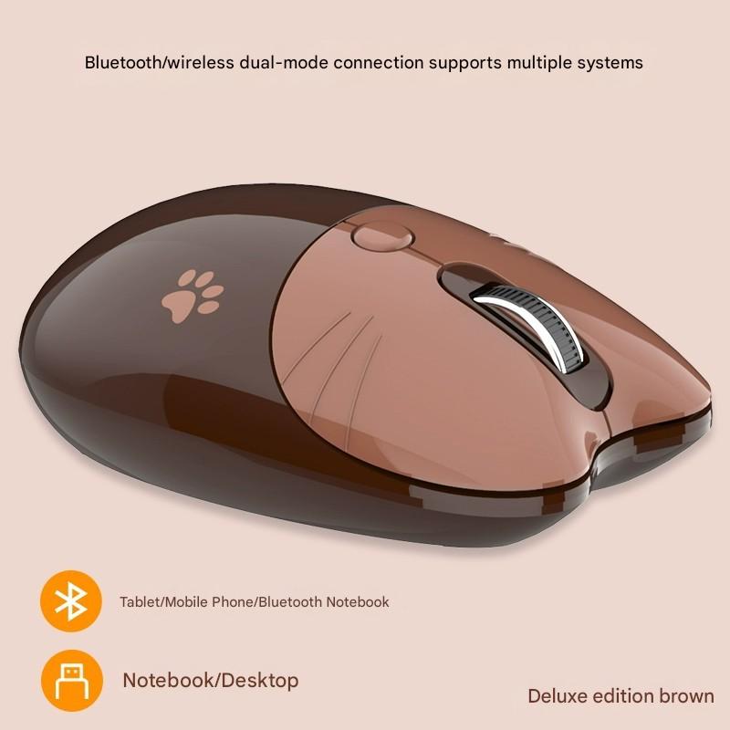 V888-ELOSUNG35562-202507041026-00 Cute Cat Shaped Wireless Office Mouse - Dual Mode 2.4G/Bluetooth, 3-Level DPI, Silent Click(brown) - Image 1