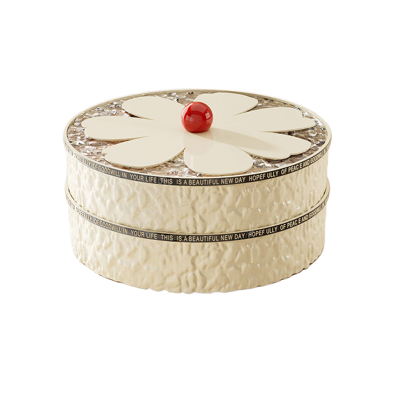 V888-ELOSUNG599-202014-00 Flower shaped grid with lid dried fruit box, two-layer cream white - Image 1
