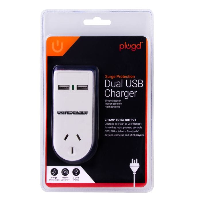 V915-EL0027-203769-00 2400W High Powered Dual USB Charger Adaptor With Surge Protection - Image 1