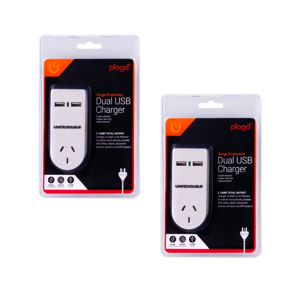 V915-EL0027X2-203261-00 2 x 2400W High Powered Dual USB Charger Adaptor With Surge Protection - Image 1