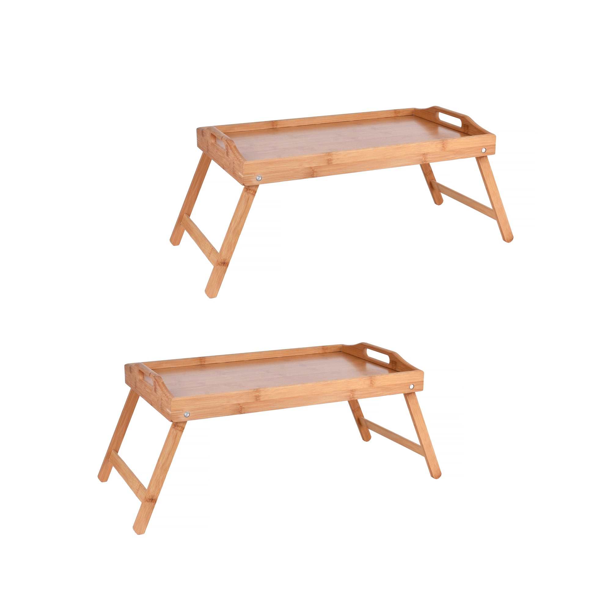 V915-HO0069X2-203264-00 2 x Bamboo Bed Table Breakfast/Snack Serving Tray with Foldable Legs - Image 1