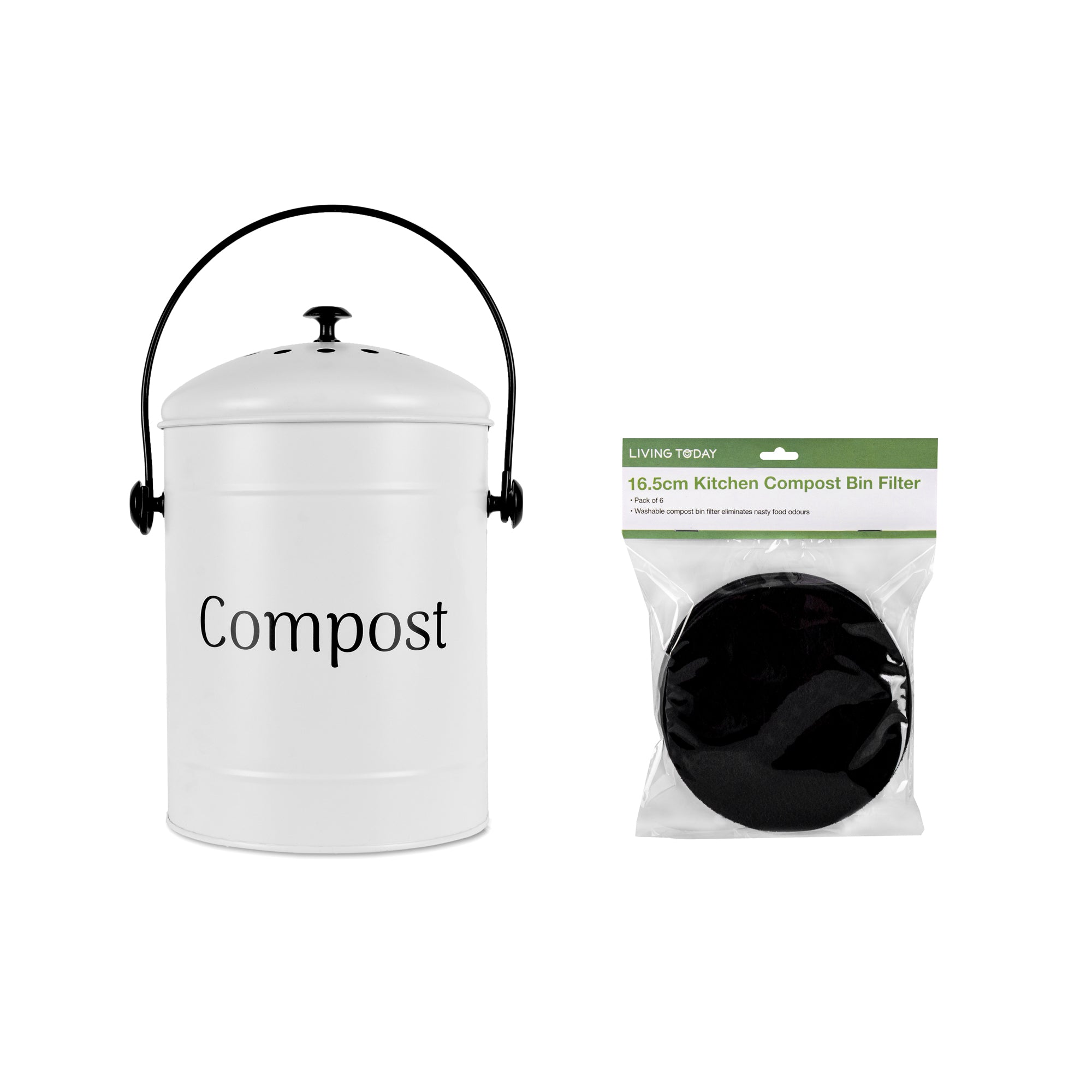 V915-KU0182KU0215-203281-00 5L Kitchen Bench Compost Bin with 6 Replacment Activated Carbon Filters - Image 1