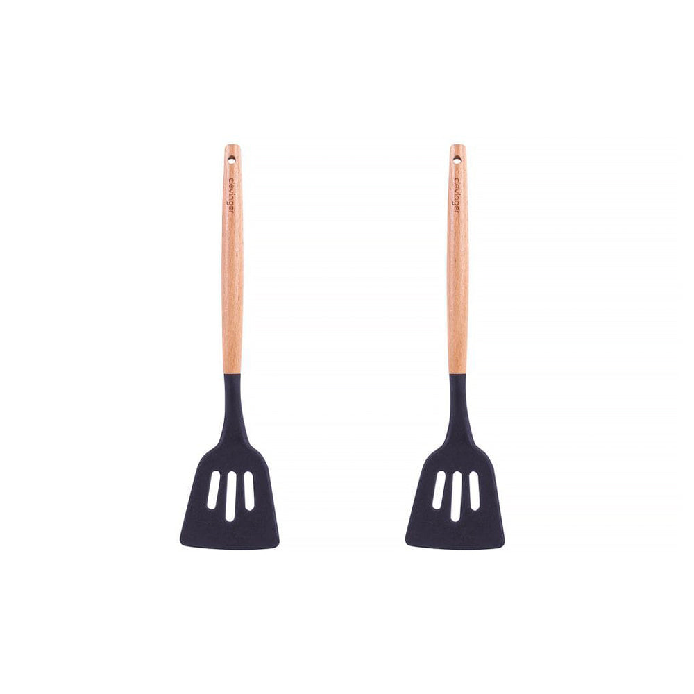 V915-KU0260X2-203861-00 2pcs Beechwood & silicone turner charcoal - Image 1