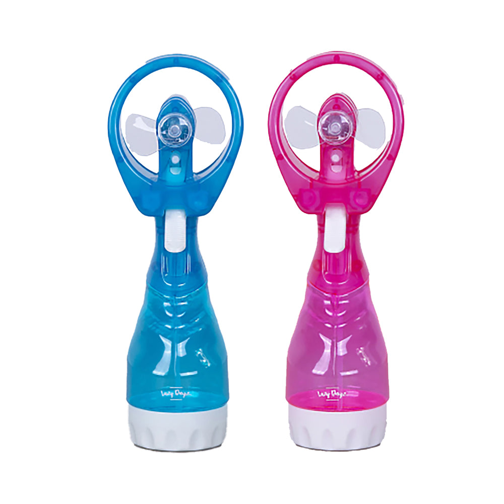 V915-LD0078-BLUE-203538-00 Handhold Battery Powered Personal Water Spray Fan-Blue/Pink - Blue - Image 1