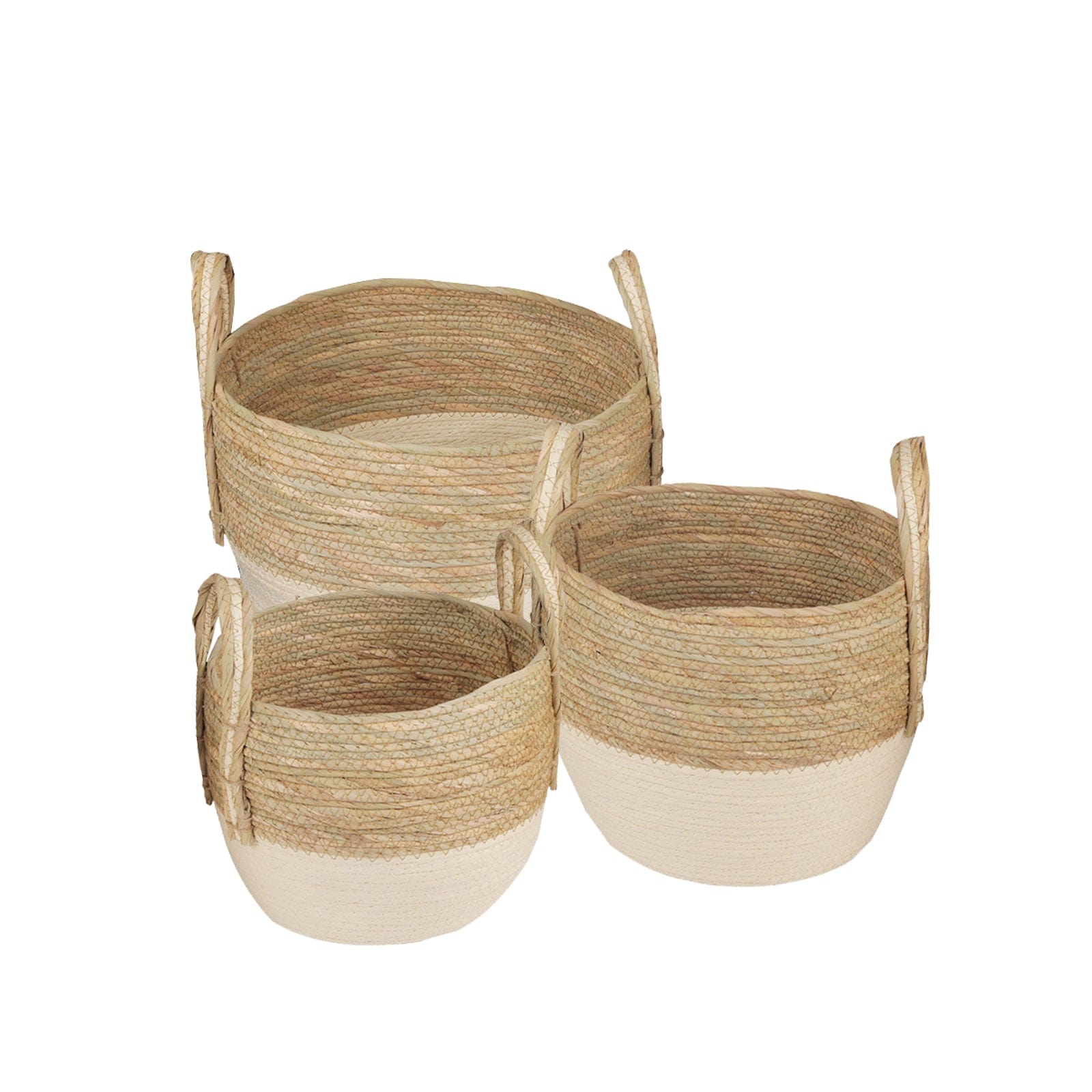V915-MB0053-204073-00 3 Piece Cotton Rope Stripe Carry Handles Storage Baskets Set - Image 1