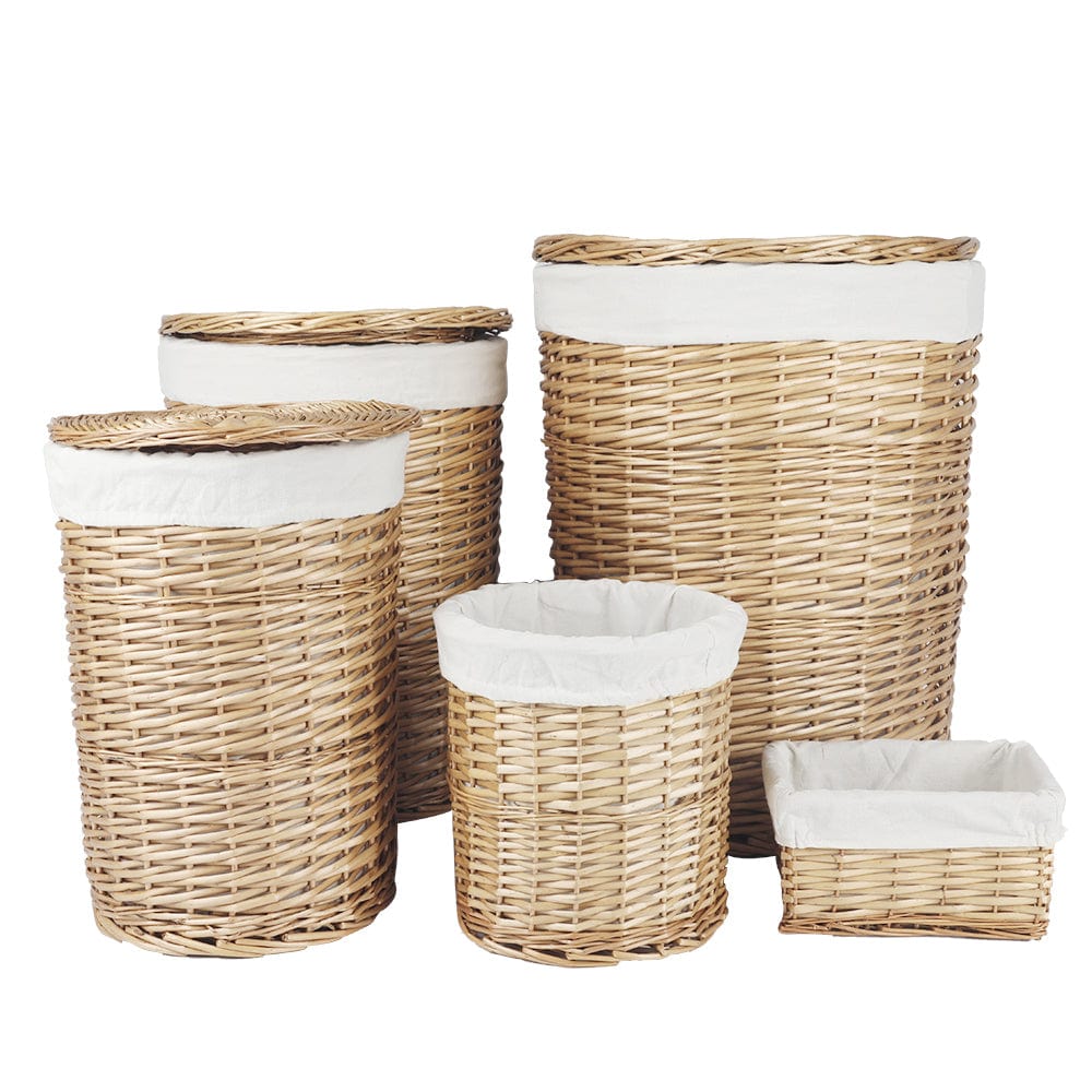 V915-MB0059-204085-00 5 Piece Wicker Storage Baskets With Liner Set - Image 1