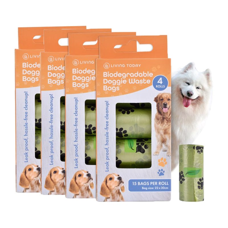 V915-ZP0111X4-205360-00 LIVINGTODAY 240 Biodegradable Unscented Pet Dog Poop Waste Bags - Image 1