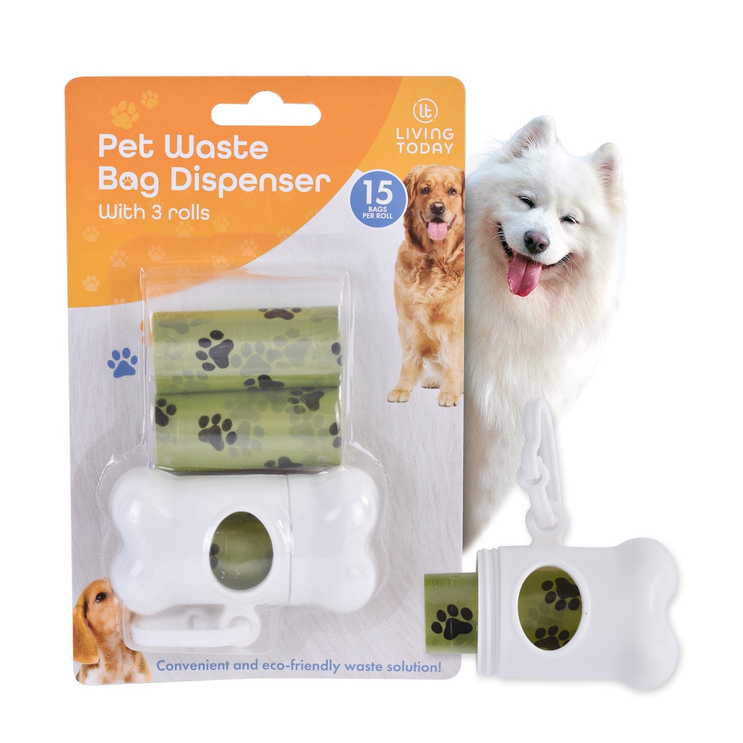 V915-ZP0114-203652-00 LIVINGTODAY Pet Dog Poop Dispenser and 45 Biodegradable Unscented Waste Bags - Image 1