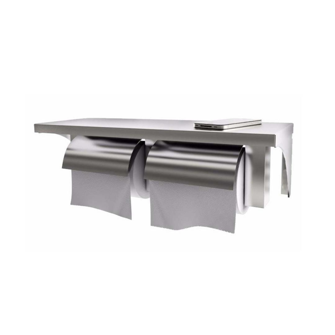 V959-DTPR0016-202507030940-00 Stainless Steel Twin Toilet Roll Holder with Shelf - Image 1
