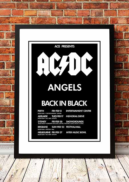 V967-A30424-A2-223805-00 AC/DC / The Angels (Angel City) 'Back In Black' Australian Tour Poster 1981 - Framed A2 - Image 1