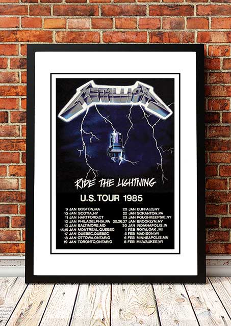 V967-A30441-A3-223738-00 Metallica 'Ride The Lightning' US Tour Poster 1985 - Framed A3 - Image 1