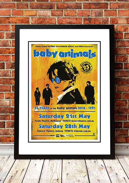 V967-SS0433-A3-202504150906-00 Baby Animals ’25 Years’ Sydney / Melbourne, Australia 2016 Tour Poster - Framed A3 - Image 1