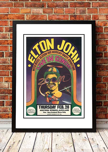 V967-SS0443-A2-202504150915-00 Elton John ‘Western Springs’ Auckland, NZ Concert Poster 1971 - Framed A2 - Image 1