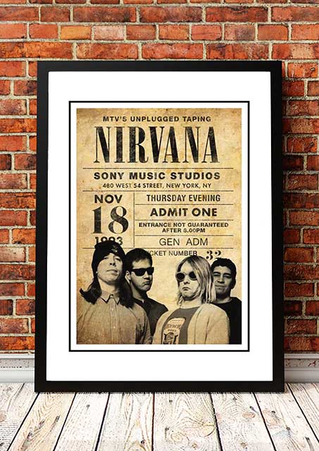 V967-SS0460-A4-202504150926-00 Nirvana ‘MTV Unplugged’ New York, USA Pop Art Print 1993 - Framed A4 - Image 1
