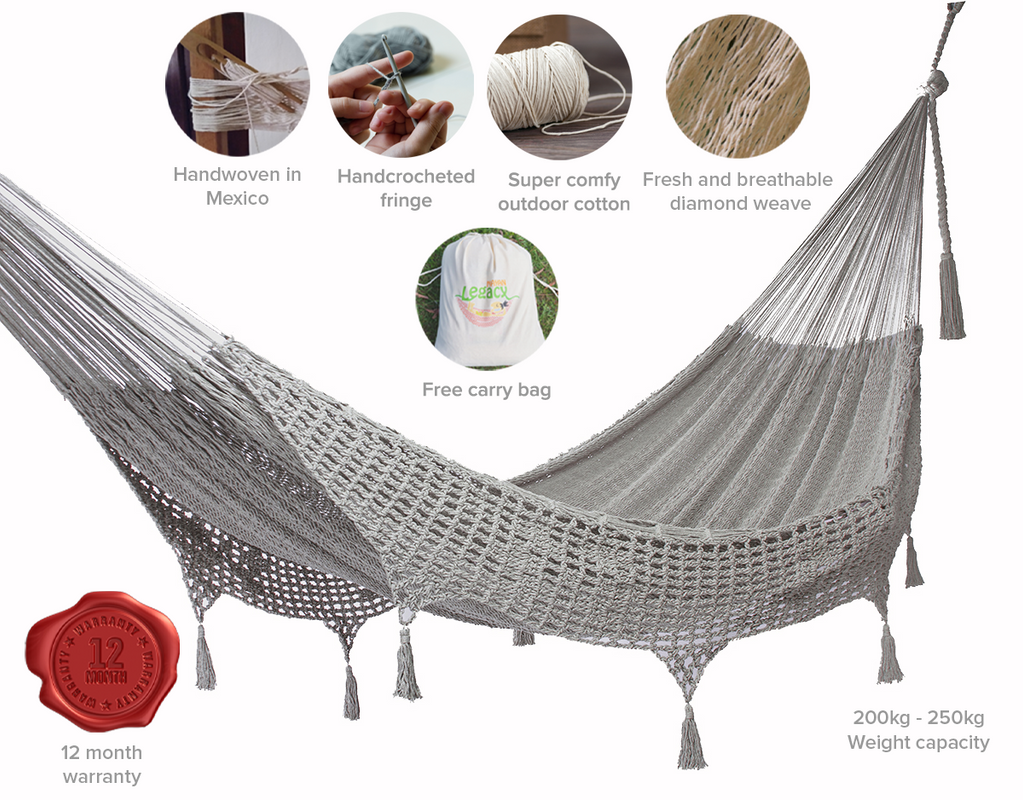 V97-TDQDS-52294-00 Outdoor undercover cotton Mayan Legacy hammock with hand crocheted tassels Queen Size Dream Sands - Image 1