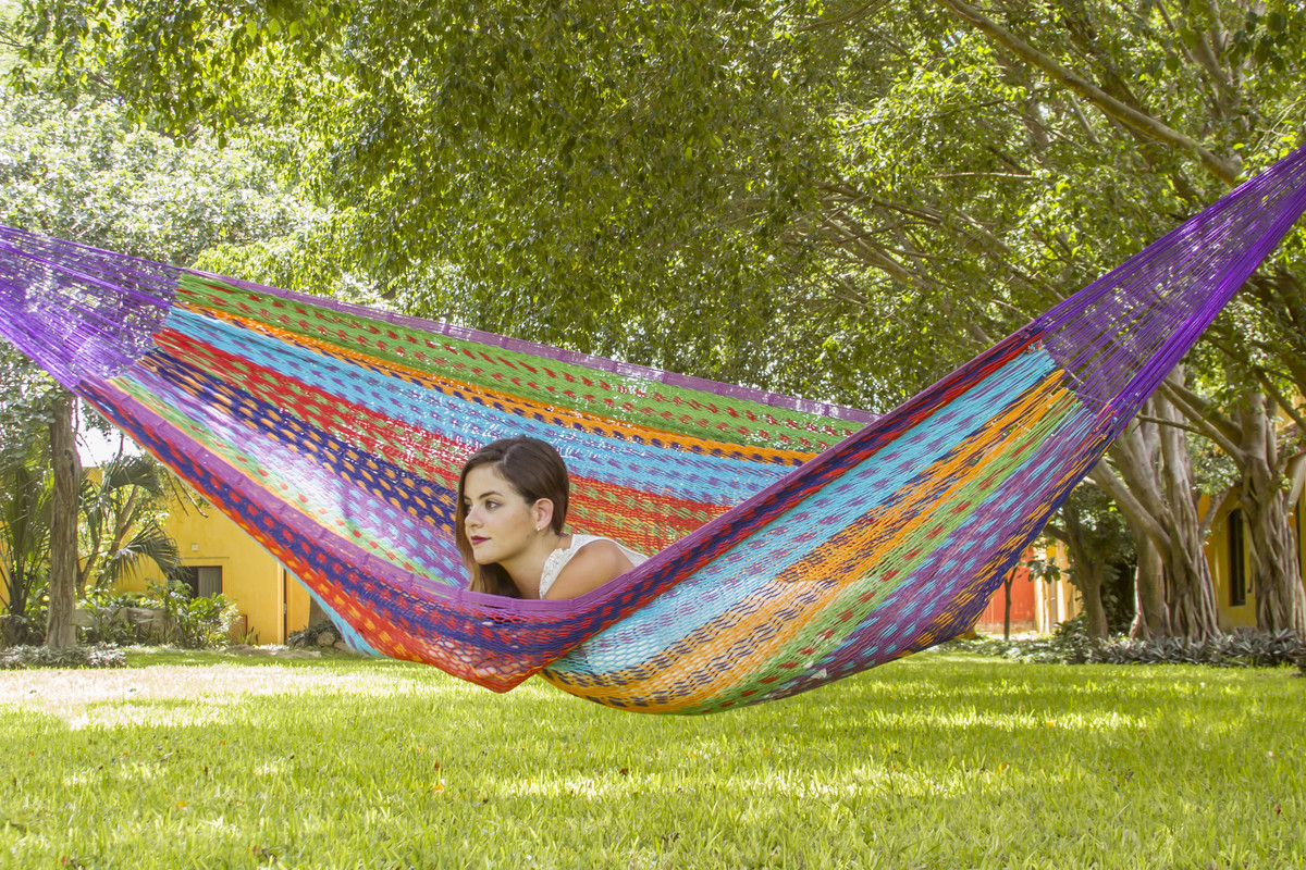 V97-TQCOLORINA-14493-00 Mayan Legacy Queen Size Outdoor Cotton Mexican Hammock in Colorina Colour - Image 1