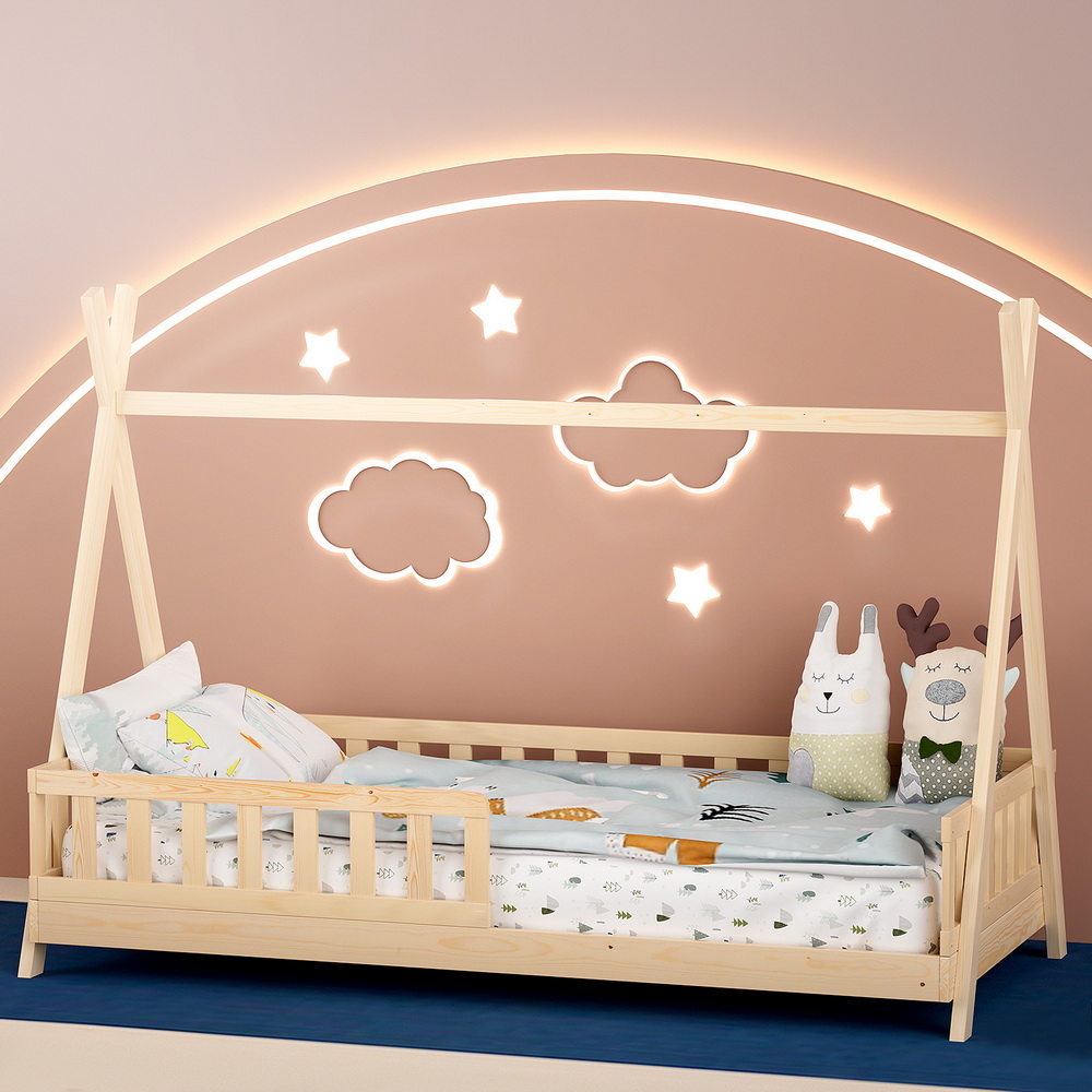 WBED-PUAH-S-PN-AB-187638-06 Artiss Bed Frame Wooden Kids House Frames Oak PUAH - Image 1