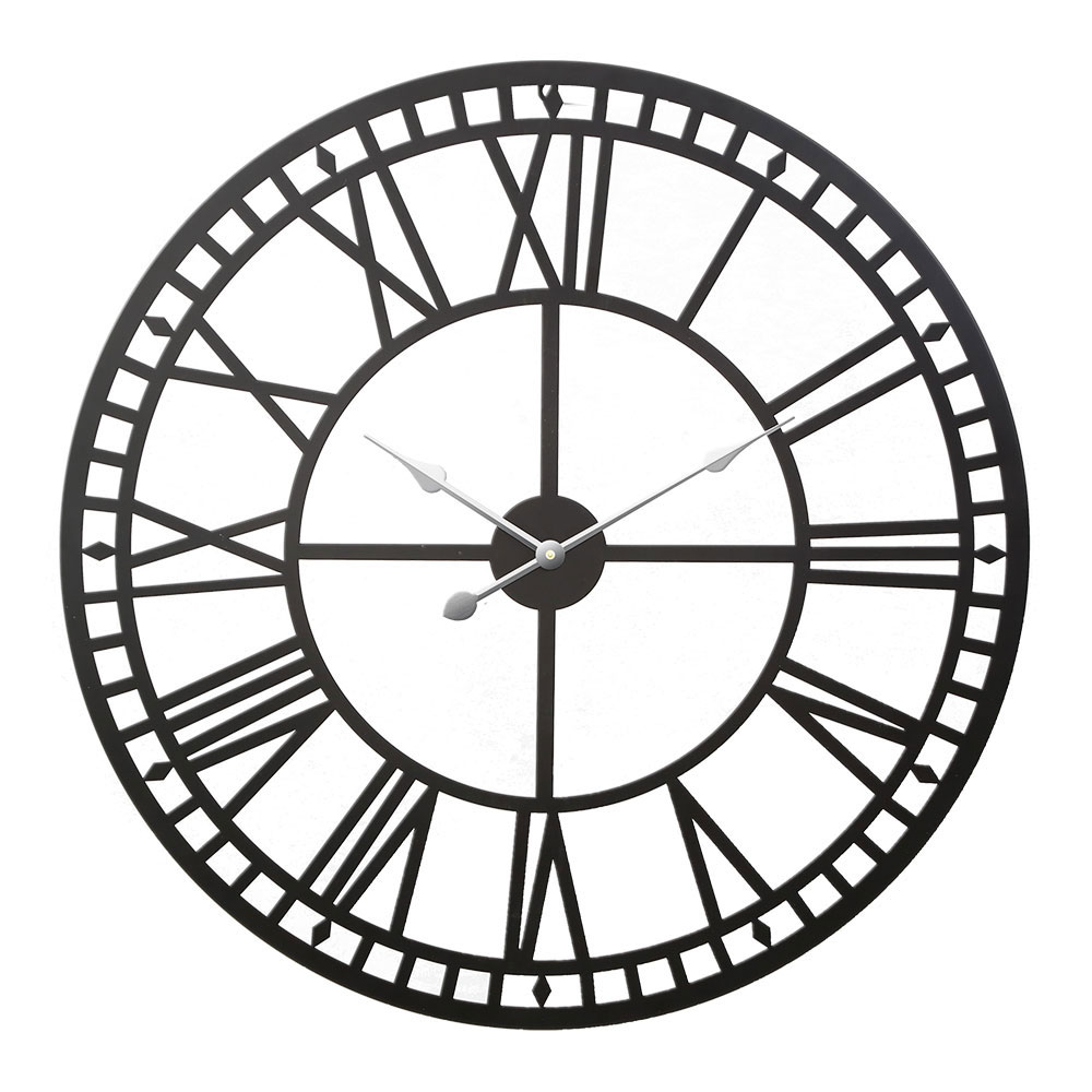WC-IRON-191080-BK-20960-00 Artiss 80cm Wall Clock Large Roman Numerals Metal Black - Image 1