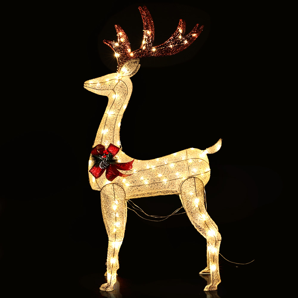 XMAS-MOT-1DEER-MOV-WARM-23494-00 1.5M Christmas Lights Reindeer 100 LED Decorations Jingle Jollys - Image 1