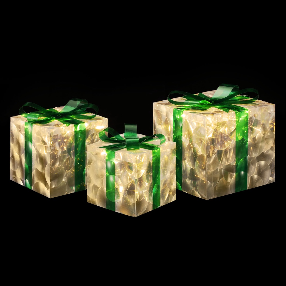 XMAS-MOT-GIFTBOX-GR-189929-00 3 PCS Christmas Lights 70 LED Fairy Light Gift Box Jingle Jollys - Image 1