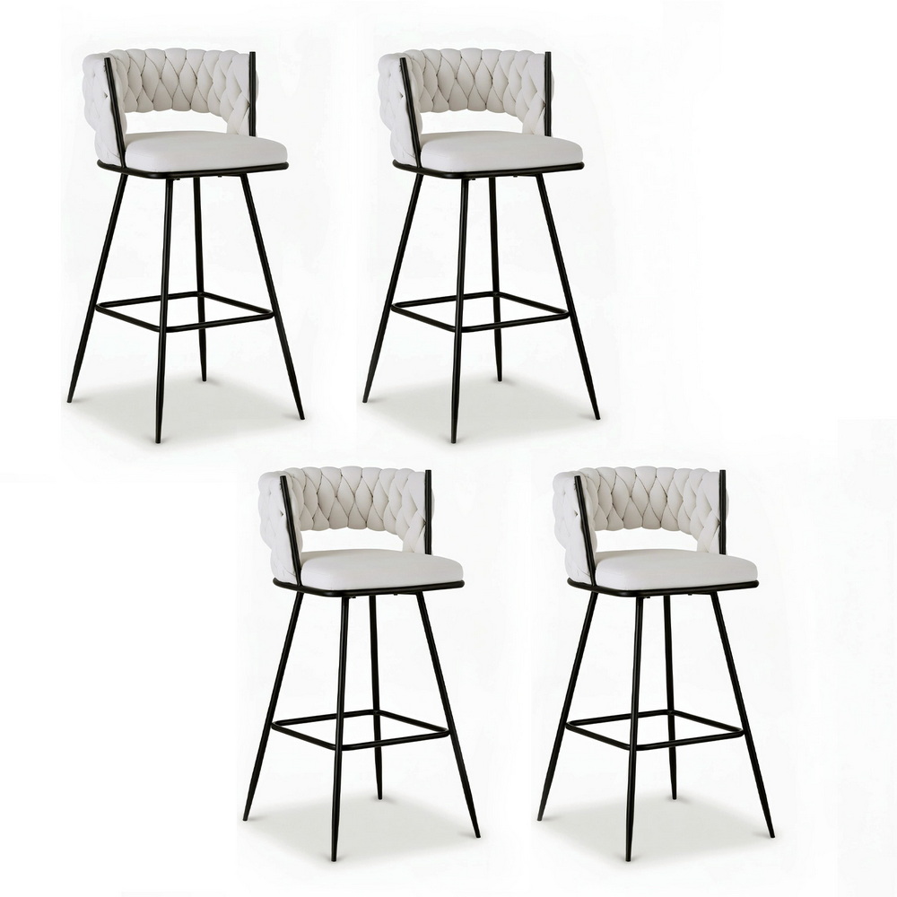 BA-K-1087-BGX4-202509251540-00 Artiss 4x Bar Stools Kitchen Dining Chair Counter Stool Woven Velvet Metal Ivory - Image 1