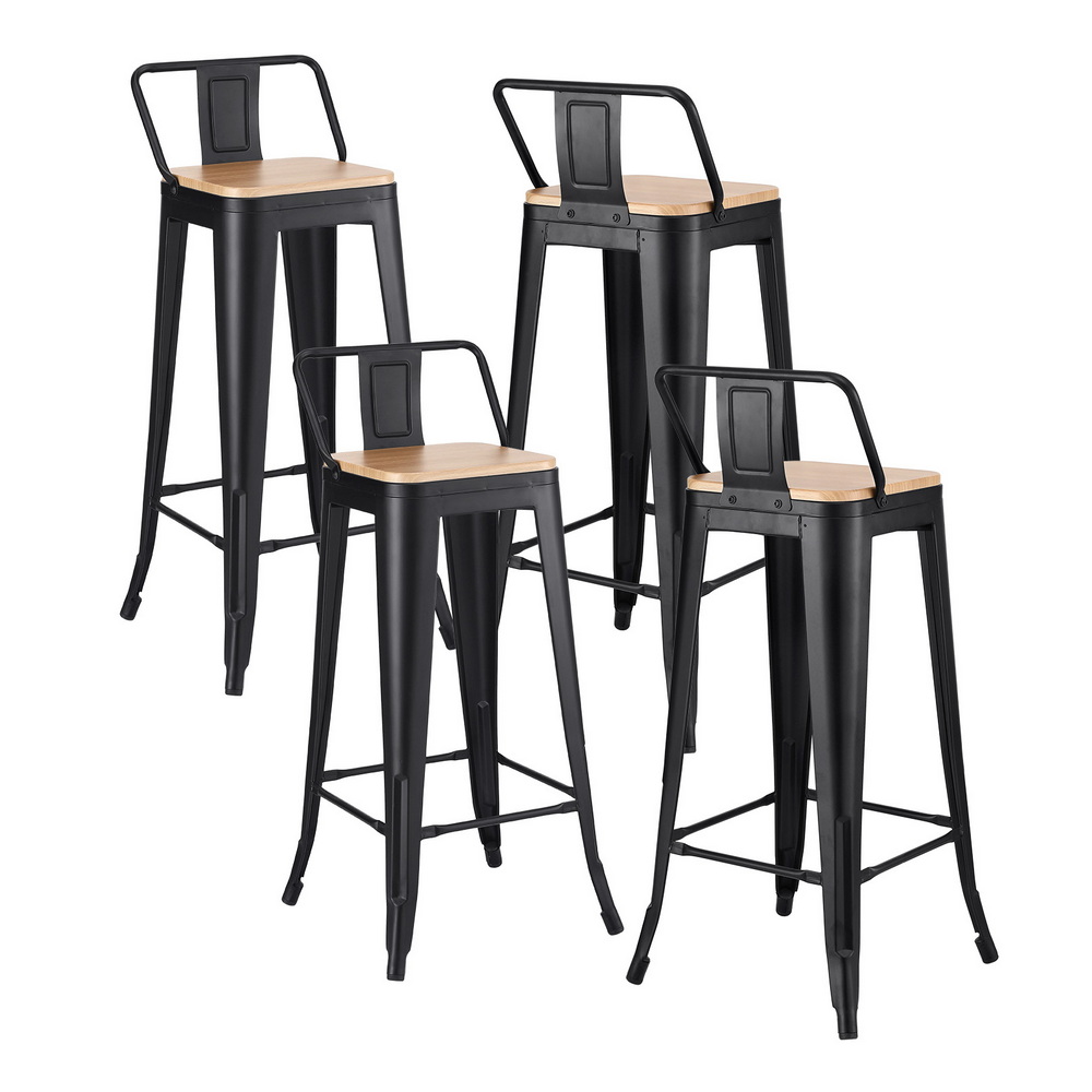BA-KJ-J004-WDX4-202509301239-00 Artiss 4x Bar Stools Kitchen Counter High Chair Dining Stackable Metal Black - Image 1