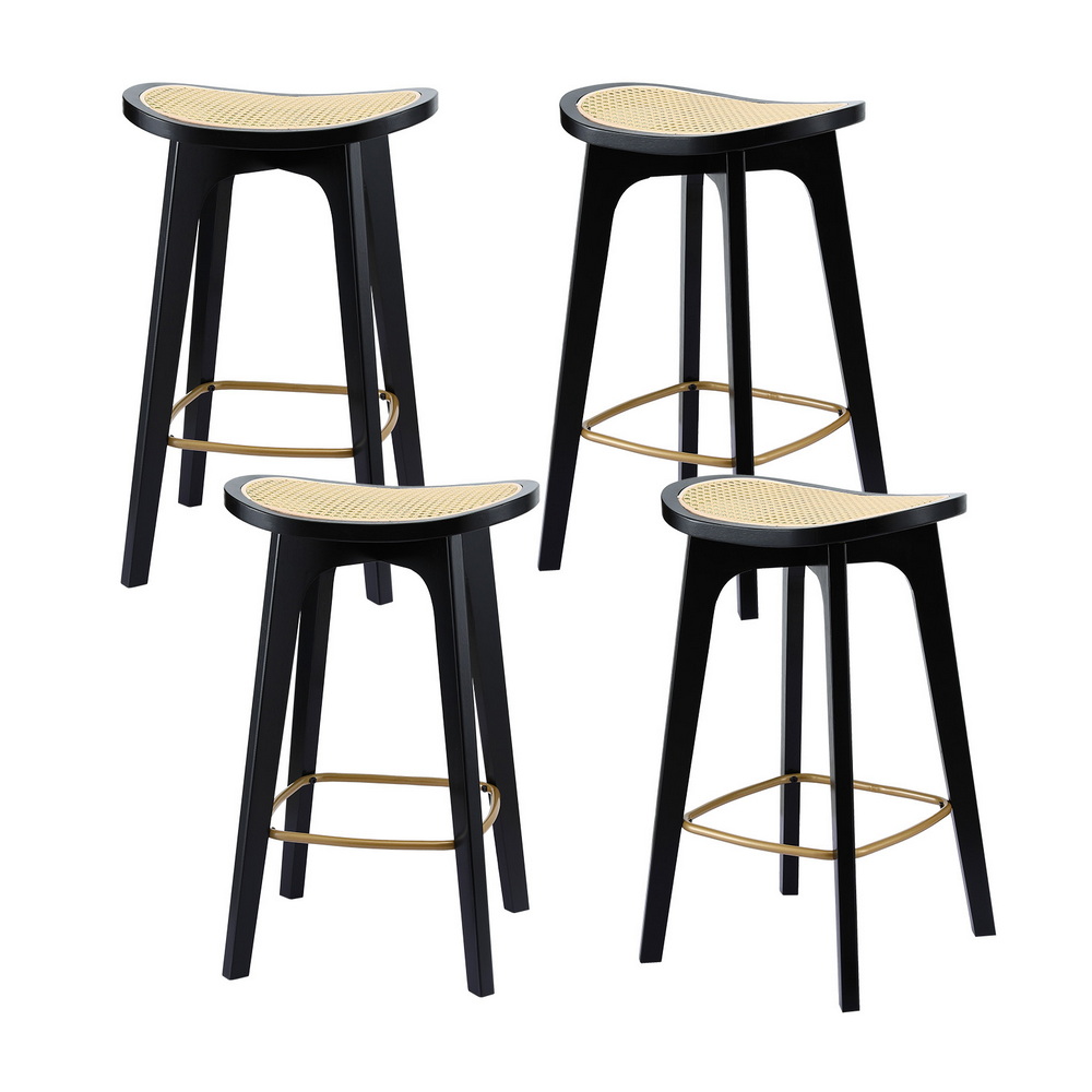 BA-Y-1033-BKX4-202508191444-00 Artiss 4x Bar Stools Rattan Counter Kitchen Dinning Chair Bamboo Saddle Black - Image 1