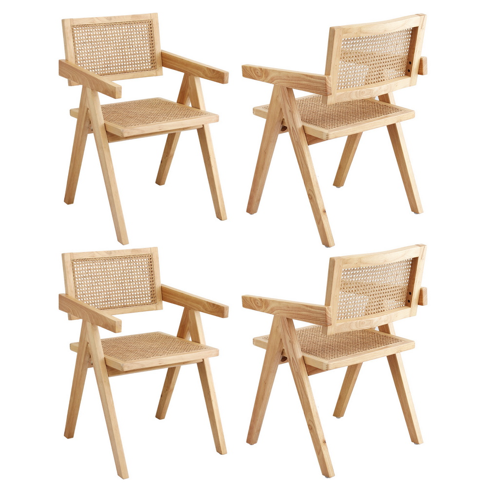DINC-L-RAT-WDX4-202508251220-00 Artiss 4x Dining Chairs Wooden Rattan Seat Rubber Wood Frame - Image 1