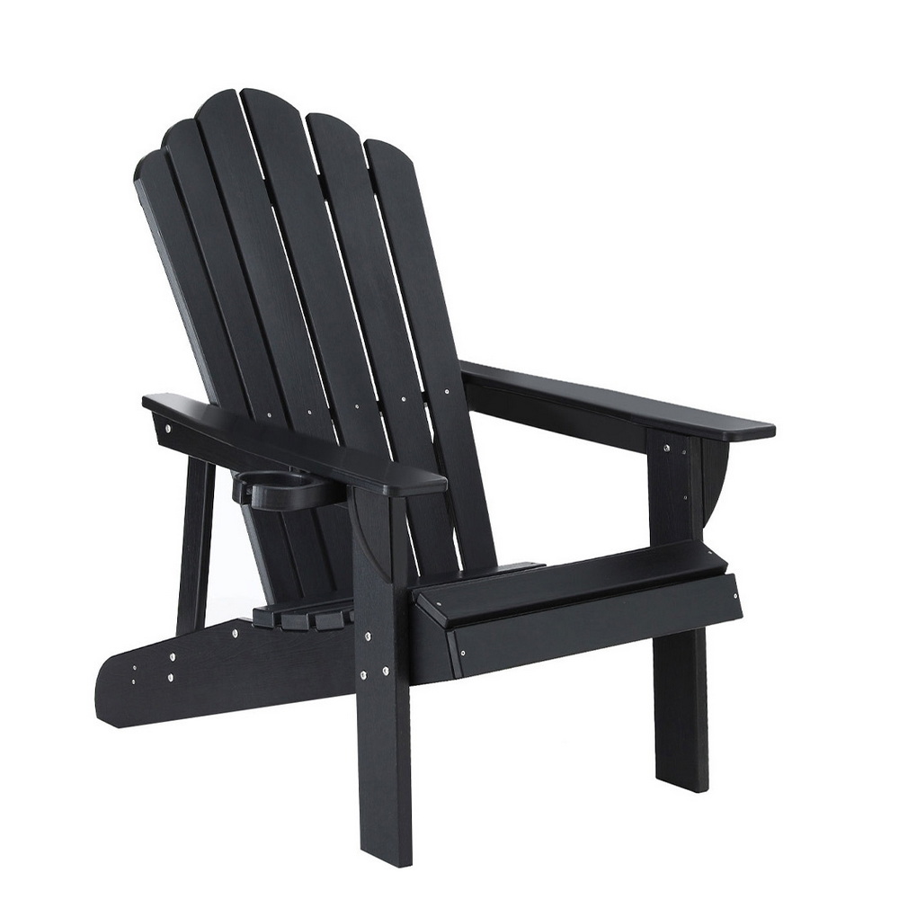 FF-BEACH-HE-BK-202508041809-00 Gardeon Outdoor Chairs HDPE Adirondack Beach Chair Sun Lounge Patio Furniture Garden Black - Image 1