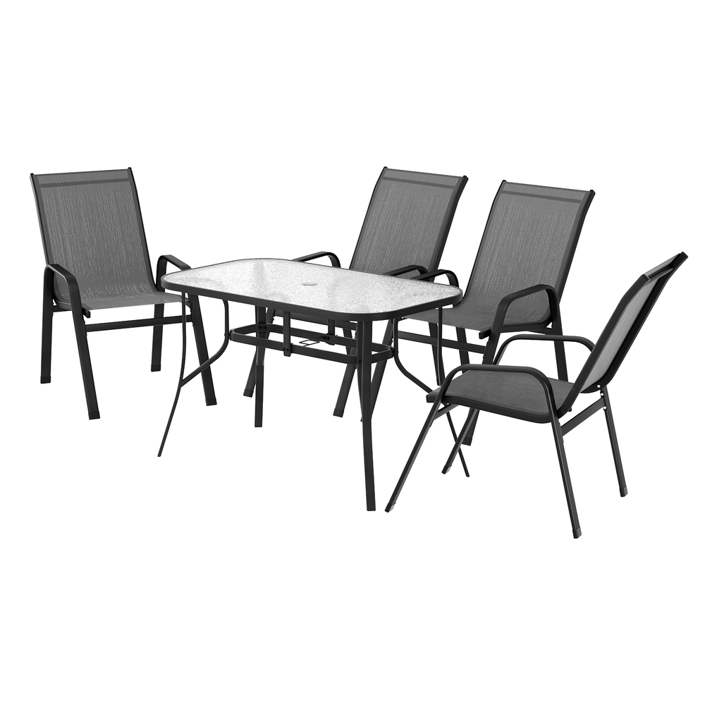 FF-DINING-120-5PCS-GE-202507161324-00 Gardeon 5PC Outdoor Dining Set Table and Chairs Patio Furniture Bistro Set Garden Grey - Image 1